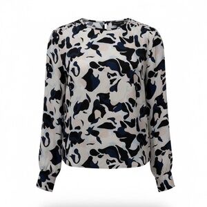 Club Monaco black/blue mix smocked shoulder top, XS